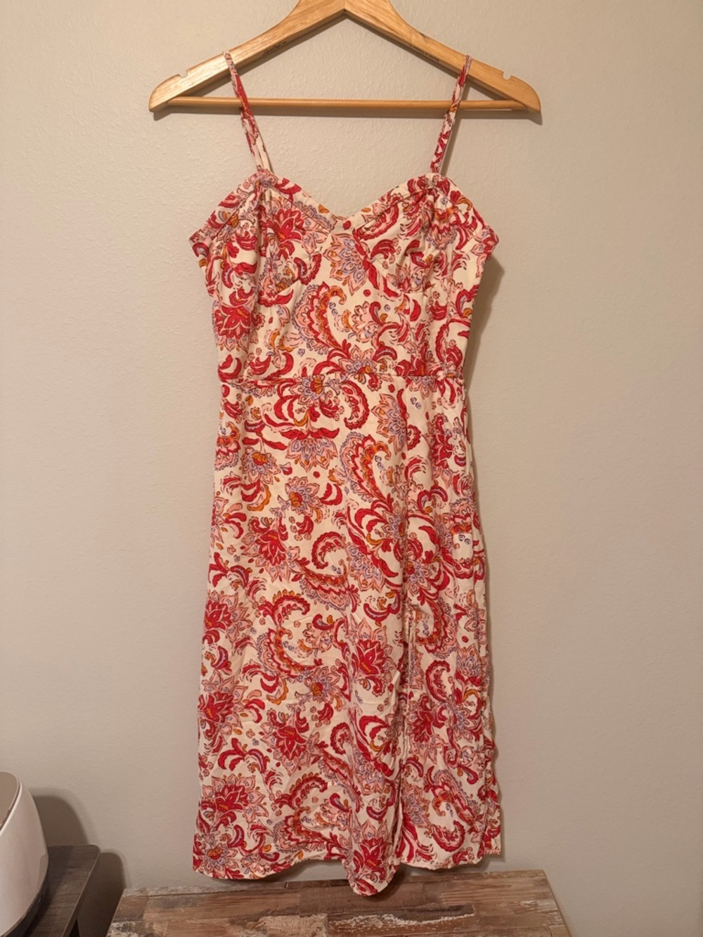 Jessica Simpson Cream Midi Dress with Red Paisley Print